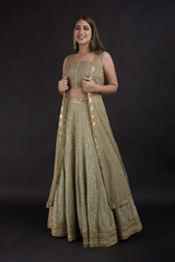 Green Sequins Top Bottom Set