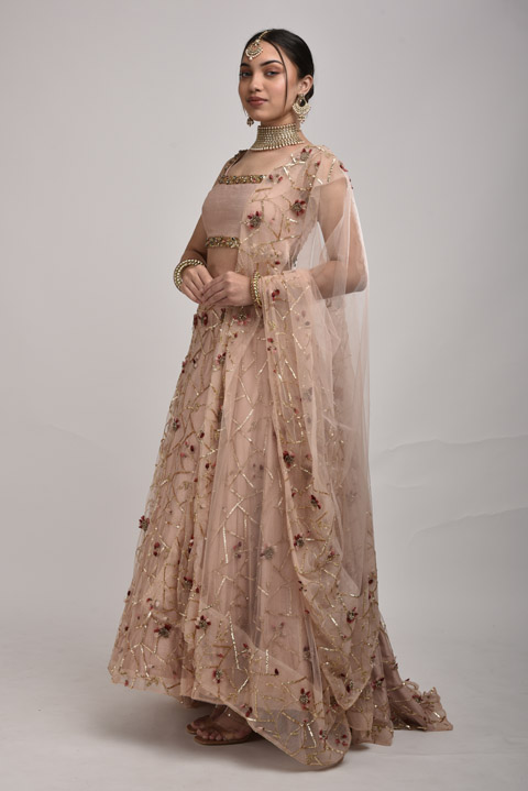 Peach Embellished Lehenga