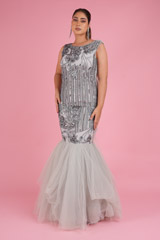 Hand Embroidered Net Draped Gown