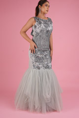 Hand Embroidered Net Draped GownDSC04772