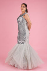 Hand Embroidered Net Draped GownDSC04774