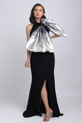 Side Slit Gown With  Big Sequin Bow