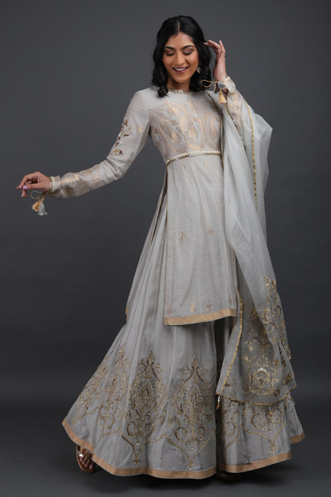 Chanderi Lotus Skirt And Blouse