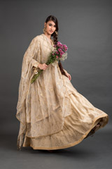 Cream Chanderi Lehenga Set