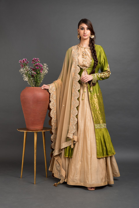 Beige Chanderi Lehenga Set