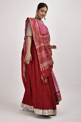 Red And Pink Bandhani Lehenga Saree_DSC2926