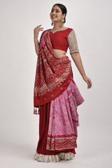 Red And Pink Bandhani Lehenga Saree_DSC2933