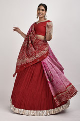 Red And Pink Bandhani Lehenga Saree_DSC2937