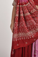 Red And Pink Bandhani Lehenga Saree_DSC2942