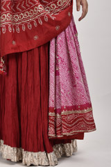 Red And Pink Bandhani Lehenga Saree_DSC2943