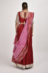 Red And Pink Bandhani Lehenga Saree_DSC2945
