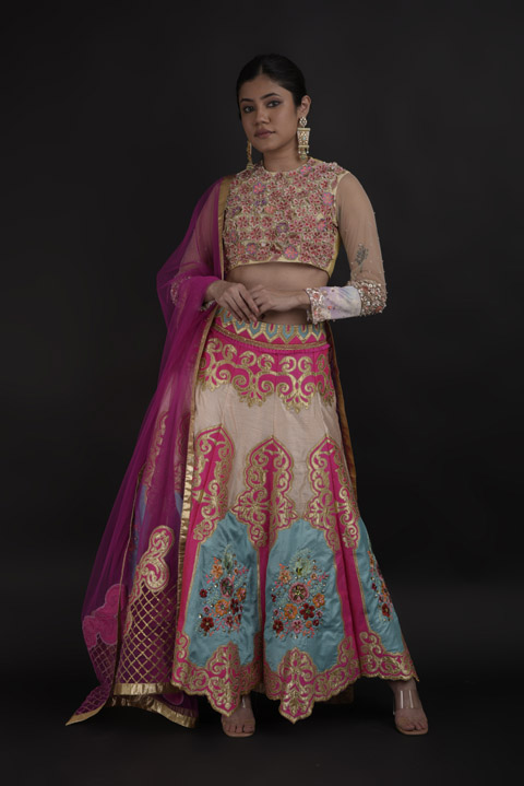 Pink 3D Floral Lehenga Set