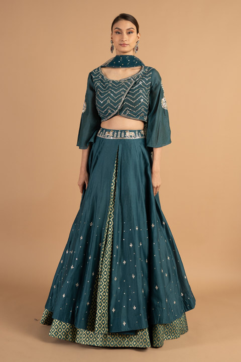 Teal Zari Work Lehenga