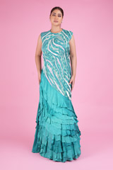 Blue Wave Ruffles Gown