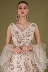 Beige Embroidered Ruffle Lehenga SetDSC05231