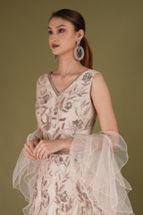 Beige Embroidered Ruffle Lehenga SetDSC05232