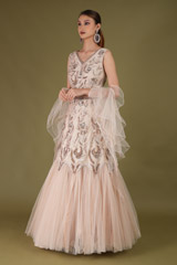 Beige Embroidered Ruffle Lehenga SetDSC05233