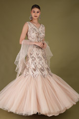 Beige Embroidered Ruffle Lehenga SetDSC05235