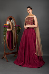 Maroon Embroidered Lehenga