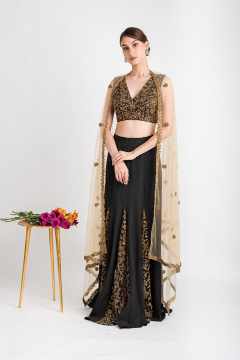 Black Godet Lehenga