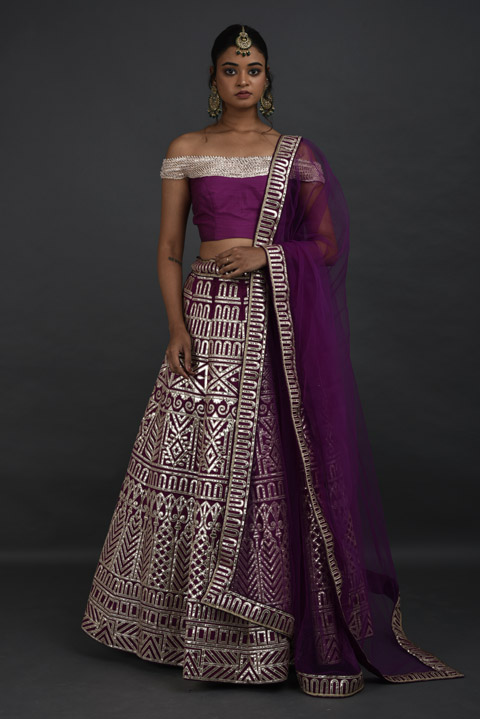 Purple Gota Work Lehenga