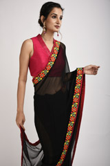 Black Embroidered Saree_SUB1030