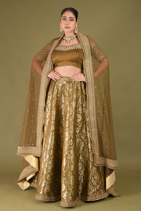 Green Banarasi Lehenga