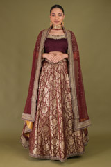 Wine Red Banarasi Lehenga
