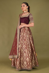 Wine Red Banarasi LehengaDSC04885