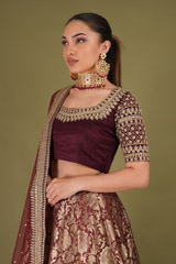 Wine Red Banarasi LehengaDSC04886