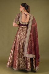 Wine Red Banarasi LehengaDSC04888