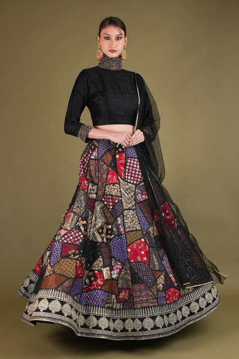 Black Patch Work Lehenga Set