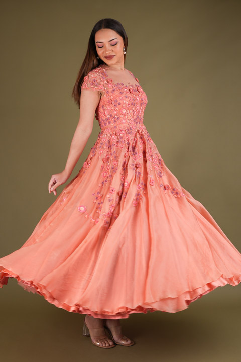Coral Embroidered Gown