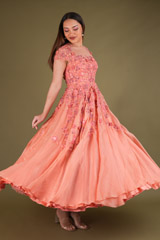 Coral Embroidered Gown