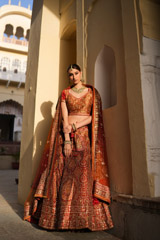 Maroon And Orange Embellished  Lehenga