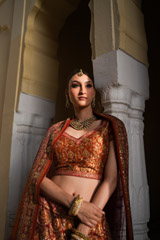 Maroon And Orange Embellished  LehengaDSC07403