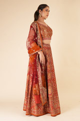 Maroon And Orange Embellished  LehengaDSC08237