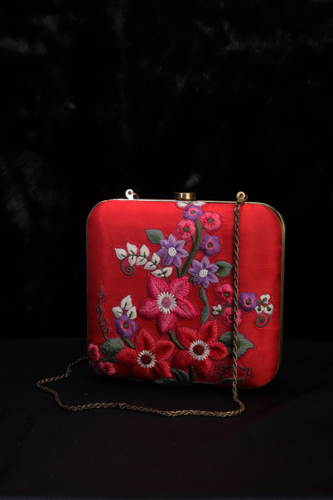 Red Thread Embroidered Clutch