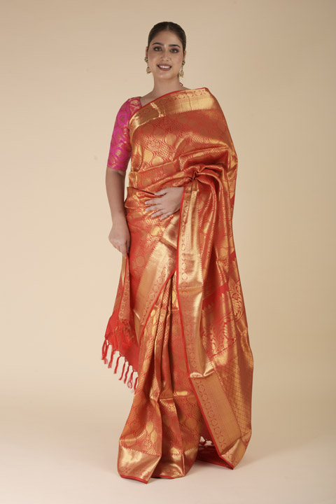 Bright Red Silk Saree