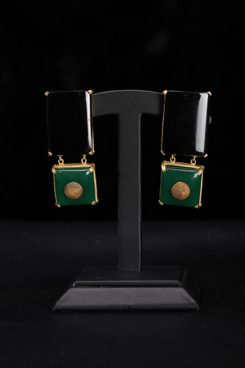 Green And Black Onyx Bricks Earrings