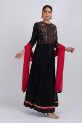 Black Floral Embroidered Anarkali Set