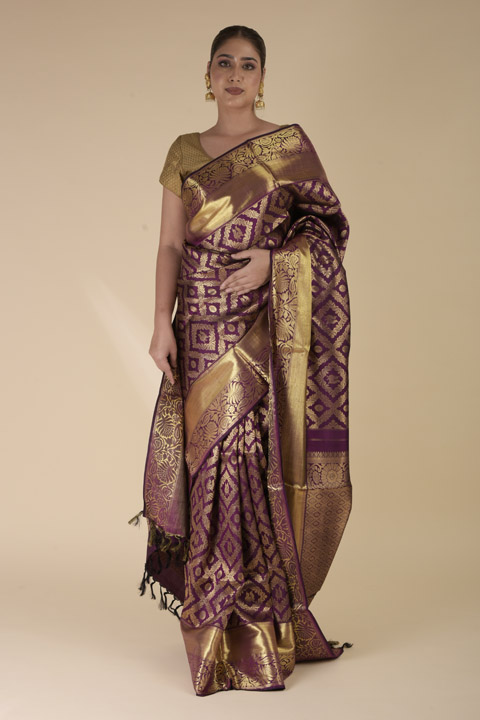 Purple Diamond Motif Silk Saree