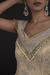 Beige Off Shoulder Gown_DTR9511