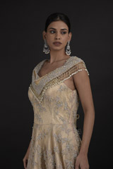 Beige Off Shoulder Gown_DTR9512