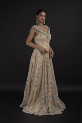 Beige Off Shoulder Gown_DTR9516