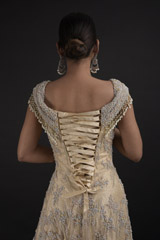 Beige Off Shoulder Gown_DTR9518