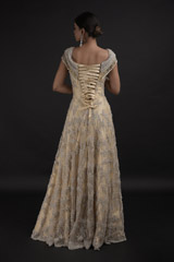 Beige Off Shoulder Gown_DTR9519