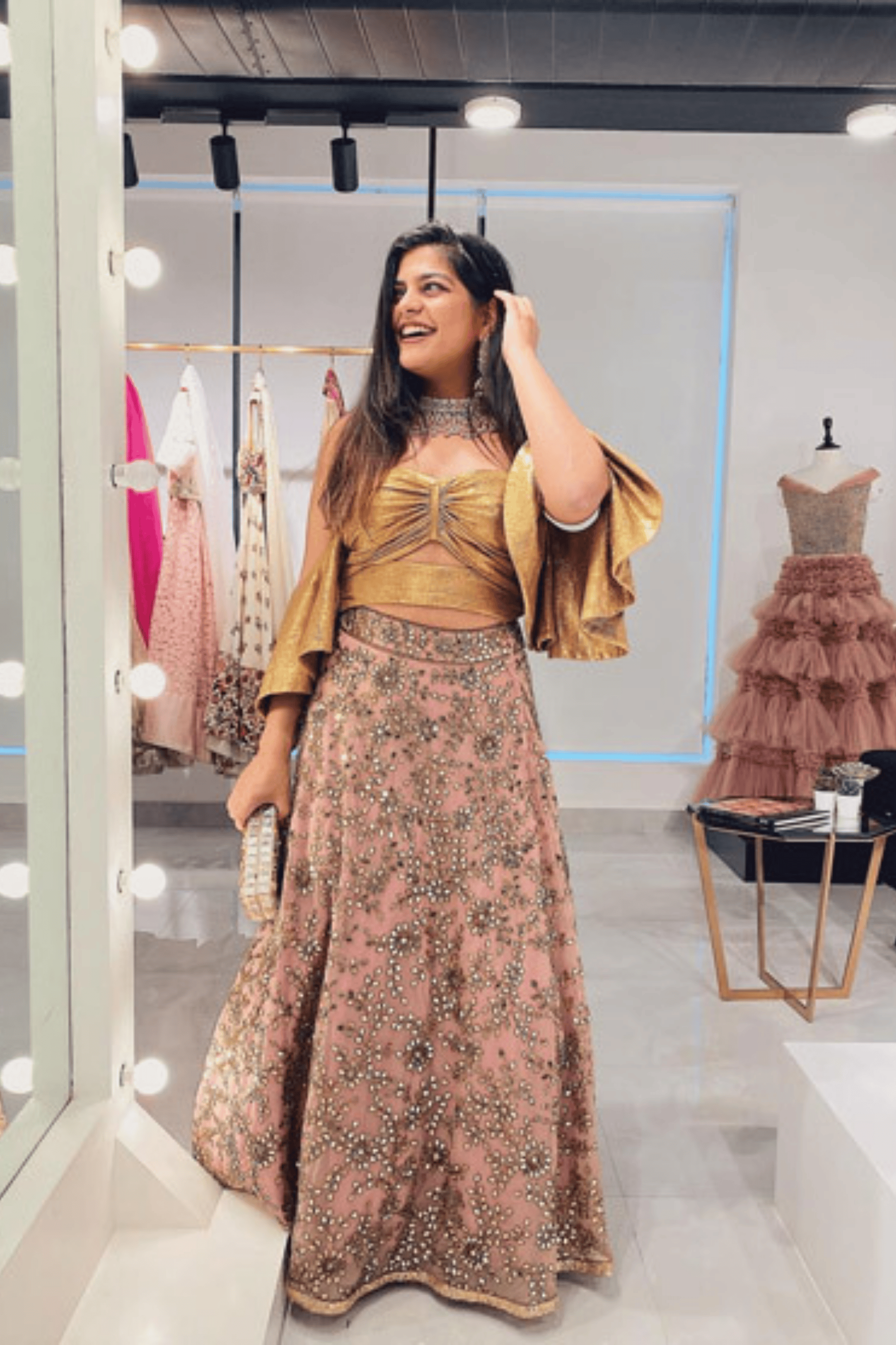 Pink Mirrorwork Top Bottom Set