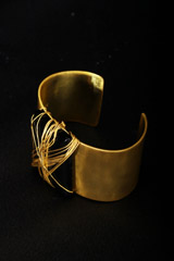 Gold Plated Black Square Stone Open CuffIMG_0299