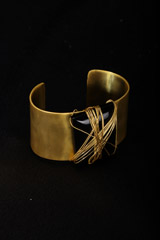 Gold Plated Black Square Stone Open CuffIMG_0300